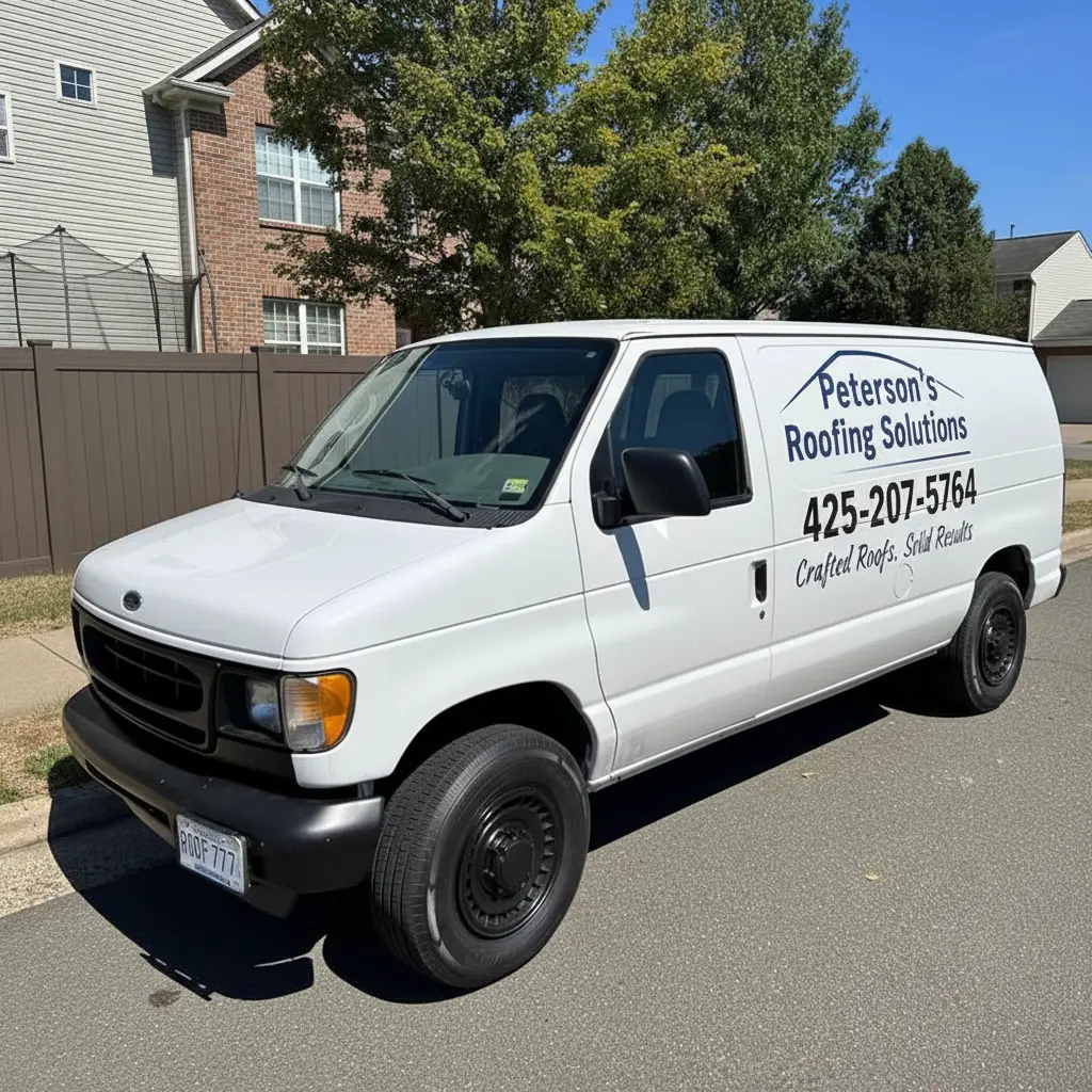 Peterson's Roofing Solutions branded service van with company contact information