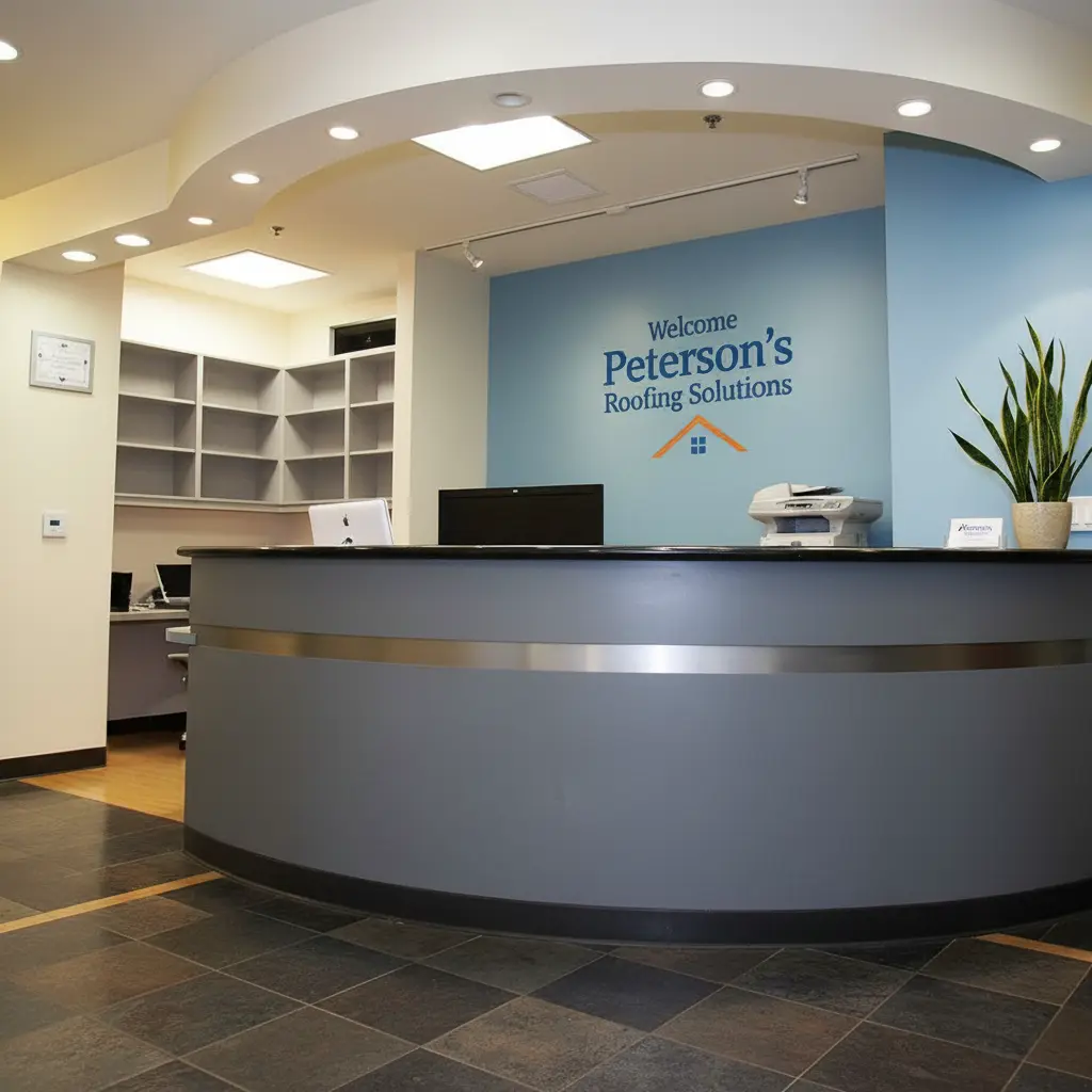 Peterson's Roofing Solutions welcoming office interior with reception desk