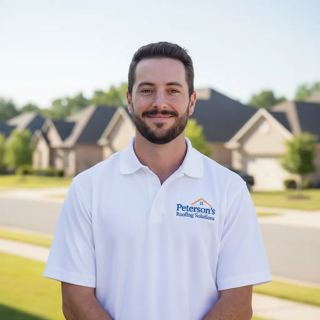 Mark Peterson, owner of Peterson's Roofing Solutions, in company branded polo shirt